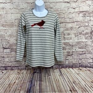 Quacker Factory Gray Cardinal Sequin Striped Top